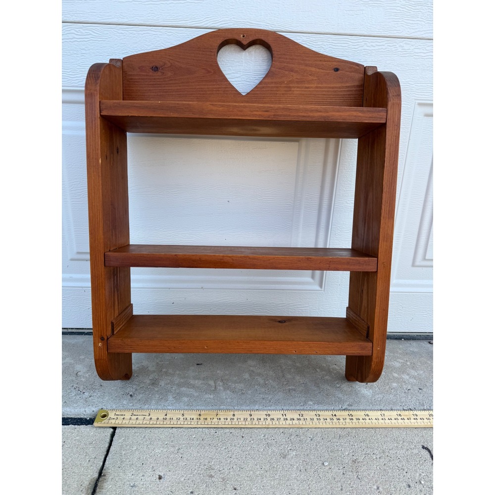Vintage Pine Wood Heart Cutout Wall Shelf 3 Tier Farmhouse Country Decor 21x18